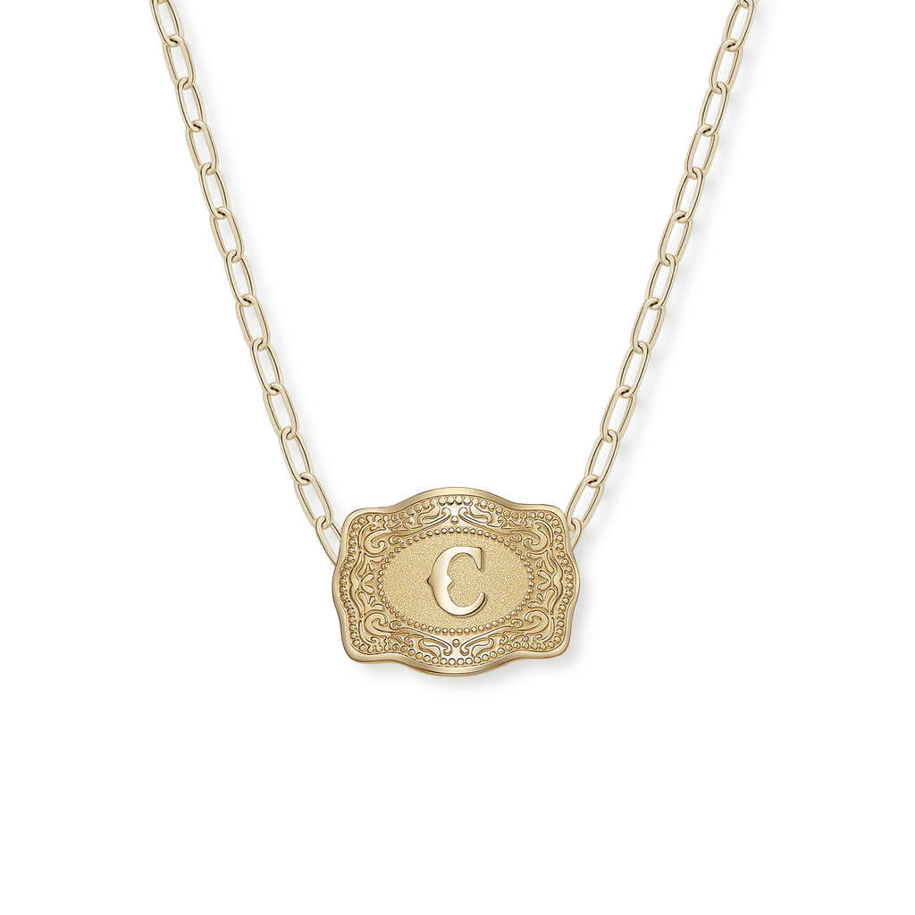 Belt Buckle Initial Necklace