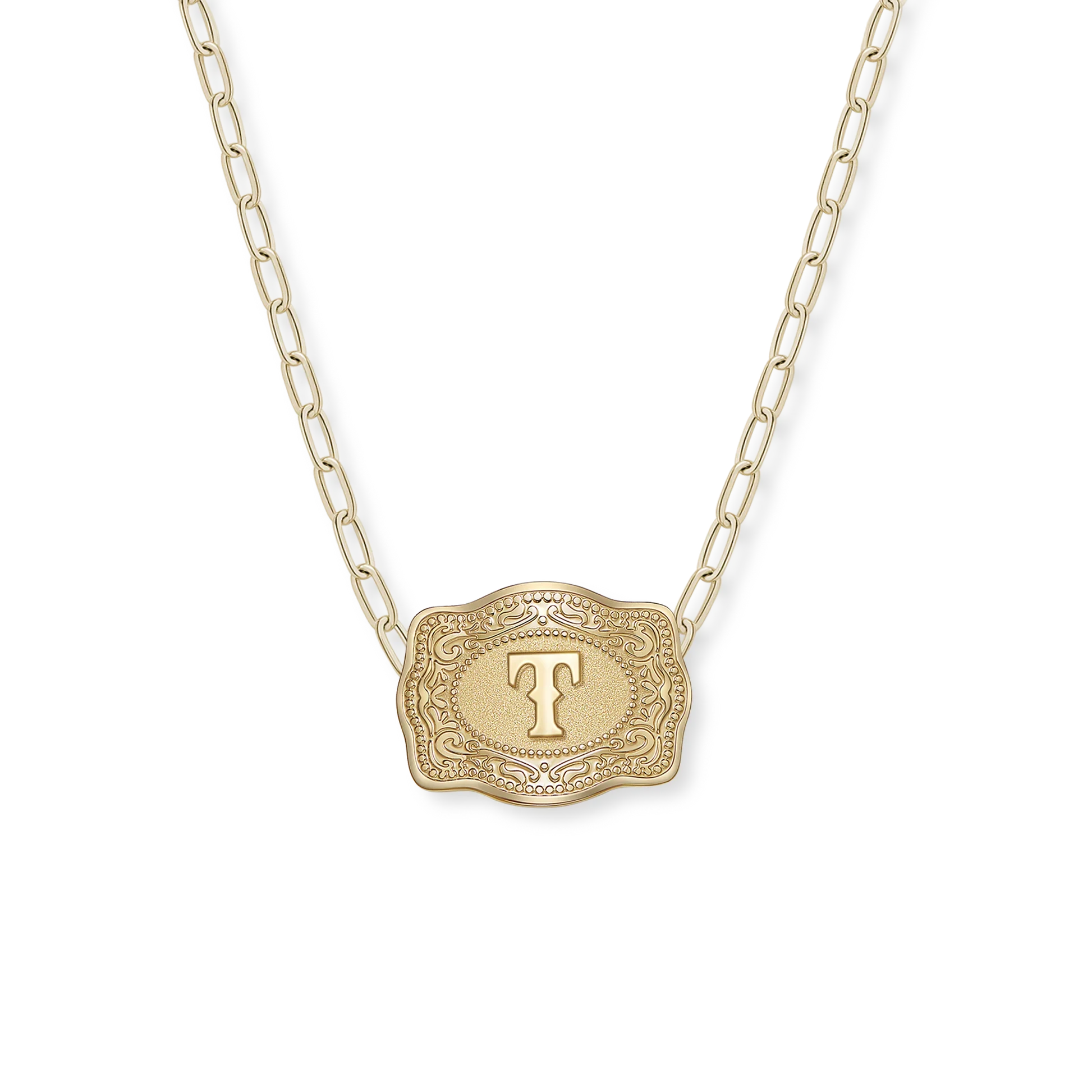 Belt Buckle Initial Necklace