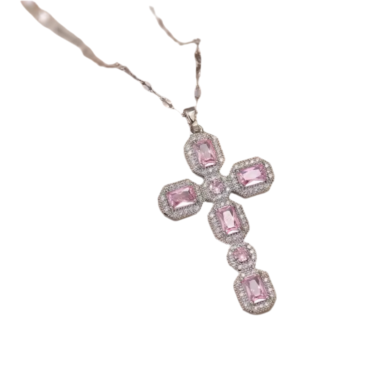The Sparkling Silver Pink Cross Necklace