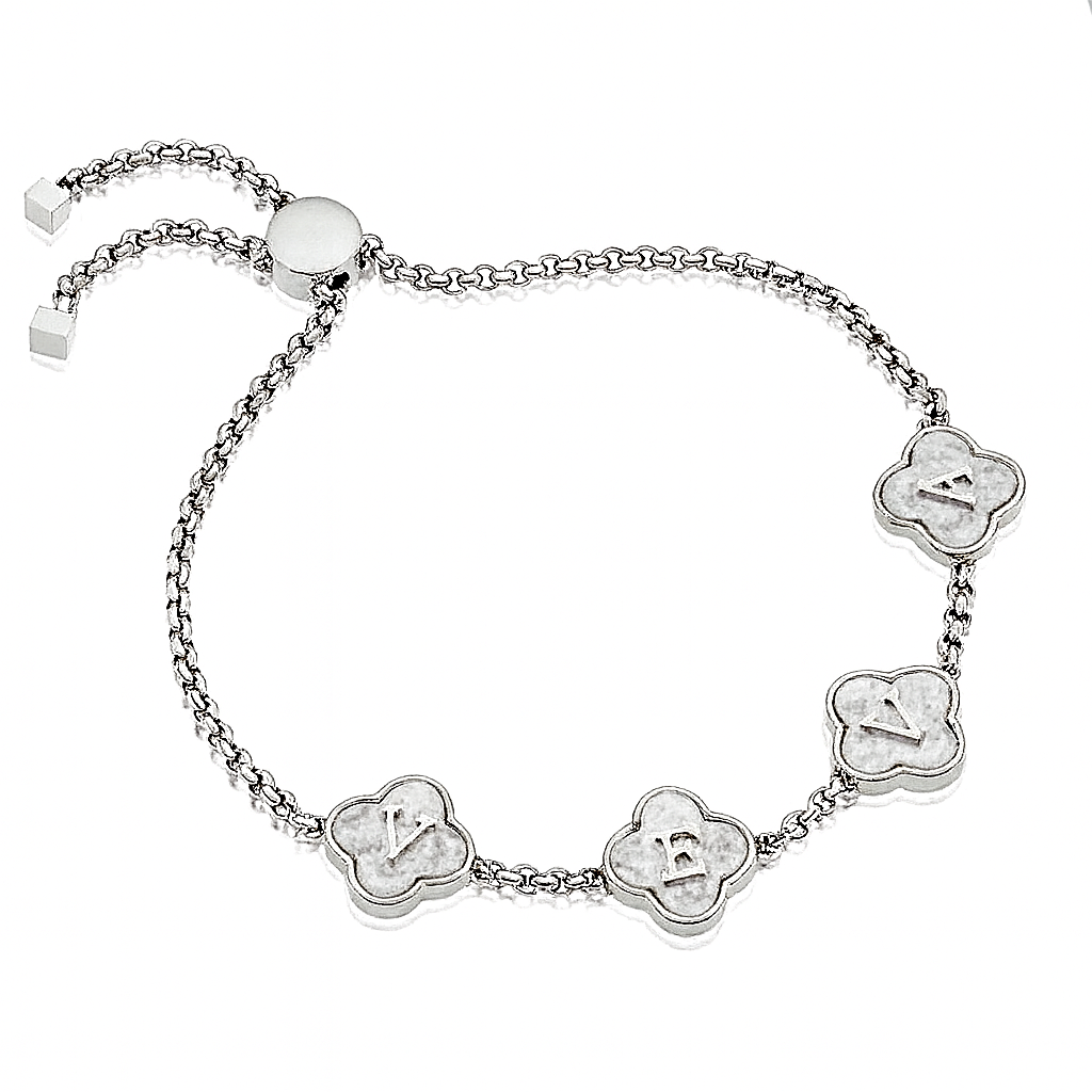 The Silver Personalised Name Clover Bracelet